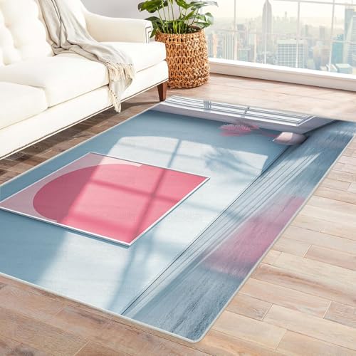 WIKEO Moderner Kurzflor Teppich Abstraktes modernes Muster Wohnzimmer Schlafzimmer angenehm, rutschfest Teppiche Waschbar Weiche für Esszimmer Foyer(Rosa)-90x120cm von WIKEO