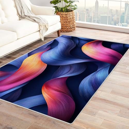 WIKEO Moderner Kurzflor Teppich Buntes abstraktes Muster Wohnzimmer Schlafzimmer angenehm, rutschfest Teppiche Waschbar Weiche für Esszimmer Foyer(Rosa)-150x180cm von WIKEO