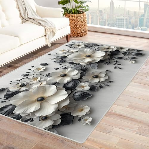 WIKEO Moderner Kurzflor Teppich Retro Blumenmuster Wohnzimmer Schlafzimmer angenehm, rutschfest Teppiche Waschbar Weiche für Esszimmer Foyer(Beige)-150x210cm von WIKEO