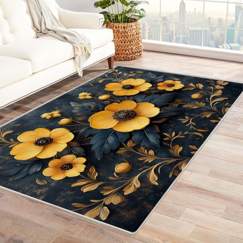 WIKEO Moderner Kurzflor Teppich Runder Teppich in Retro-Farbe Wohnzimmer Schlafzimmer angenehm, rutschfest Teppiche Waschbar Weiche für Esszimmer Foyer(Gelb)-210x300cm von WIKEO