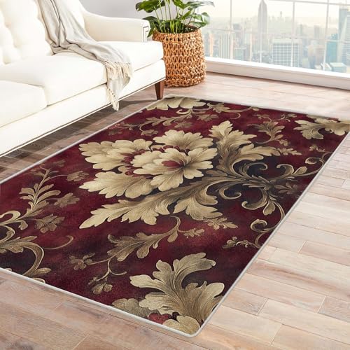 WIKEO Moderner Kuscheliger Wohnzimmer Teppich Abstrakte Retro Blumen Kurzflor waschbar Weich stilvoll rutschfest pflegeleicht,für Büro Esszimmer Kinderzimmer(Beige)-120x150cm von WIKEO