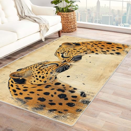 WIKEO Moderner Kuscheliger Wohnzimmer Teppich Abstraktes Leopardenmuster Kurzflor waschbar Weich stilvoll rutschfest pflegeleicht,für Büro Esszimmer Kinderzimmer(Beige)-150x240cm von WIKEO