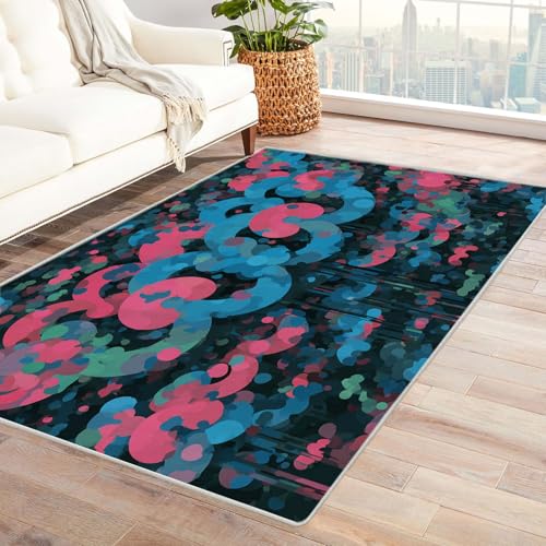 WIKEO Moderner Kuscheliger Wohnzimmer Teppich Abstraktes modernes Muster Kurzflor waschbar Weich zeitlos stilvoll rutschfest pflegeleicht, Junge Mädchen Kinderteppich(lila)-210x300cm von WIKEO