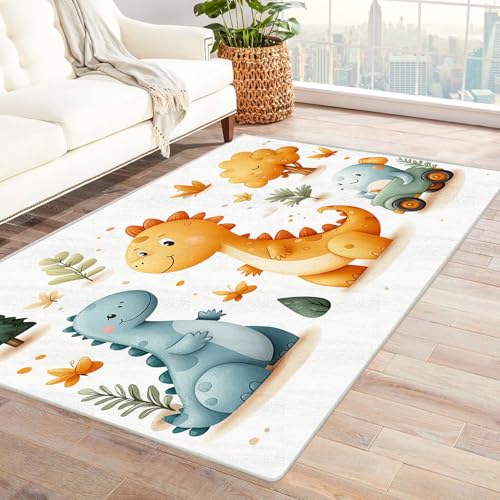 WIKEO Moderner Kuscheliger Wohnzimmer Teppich Forest Fun Tierteppich Kurzflor waschbar Weich zeitlos stilvoll rutschfest pflegeleicht, Junge Mädchen Kinderteppich(Gelb)-210x270cm von WIKEO