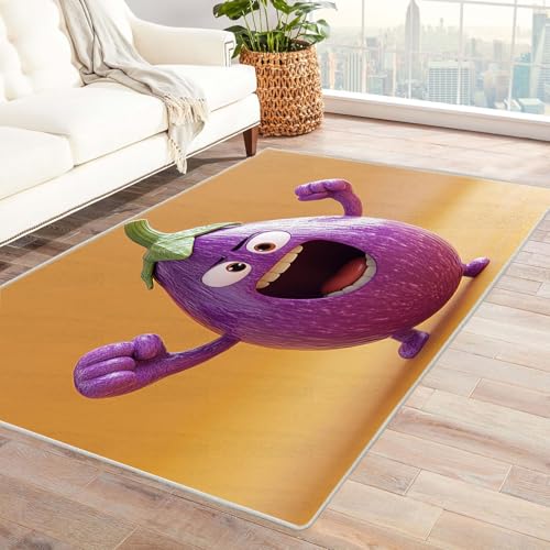 WIKEO Moderner Kuscheliger Wohnzimmer Teppich Lustiger Cartoon-Muster-Teppich Kurzflor waschbar Weich zeitlos stilvoll rutschfest pflegeleicht, Junge Mädchen Kinderteppich(lila)-210x270cm von WIKEO