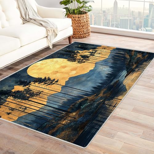 WIKEO Moderner Kuscheliger Wohnzimmer Teppich Modernes abstraktes Muster Kurzflor waschbar Weich zeitlos stilvoll rutschfest pflegeleicht, Junge Mädchen Kinderteppich(Golden)-210x270cm von WIKEO