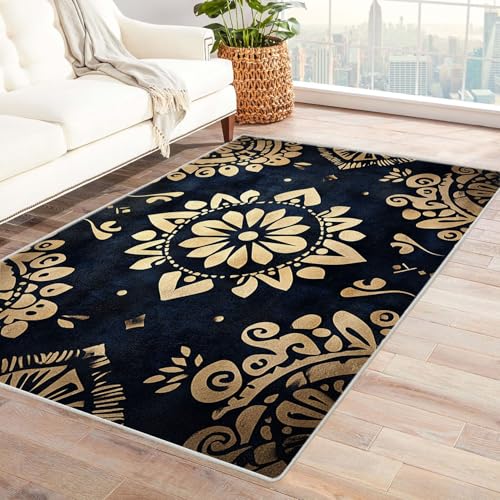WIKEO Moderner Kuscheliger Wohnzimmer Teppich Retro Blumenmuster Teppich Kurzflor waschbar Weich zeitlos stilvoll rutschfest pflegeleicht, Junge Mädchen Kinderteppich(Gelb)-240x300cm von WIKEO