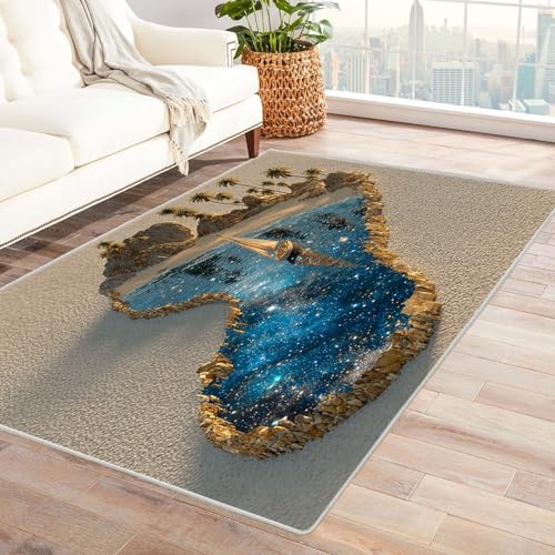 WIKEO Moderner Kuscheliger Wohnzimmer Teppich Strandmotiv Abstrakter Footprints Strandteppich Kurzflor waschbar Weich stilvoll rutschfest pflegeleicht, Junge Mädchen Kinderteppich(Blau-28)-240x300cm von WIKEO