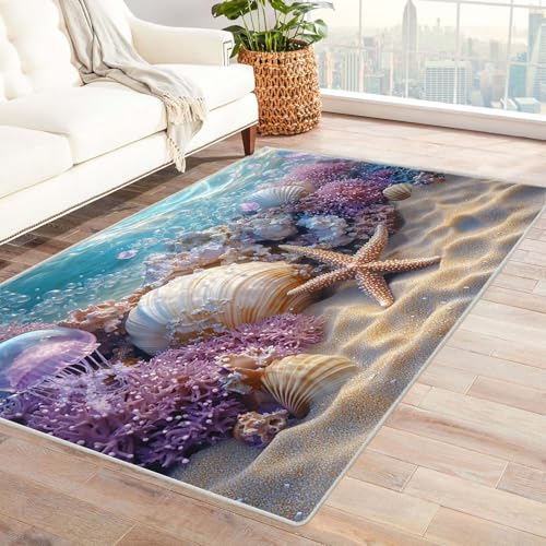 WIKEO Moderner Kuscheliger Wohnzimmer Teppich Strandmotiv Meereslebewesen Muscheln Teppich Kurzflor waschbar Weich zeitlos stilvoll rutschfest pflegeleicht, Junge Mädchen Kinderteppich-180x270cm WIKEO Moderner Kuscheliger Wohnzimmer Teppich Strandmotiv Meereslebewesen Muscheln Teppich Kurzflor waschbar Weich zeitlos stilvoll rutschfest pflegeleicht, Junge Mädchen Kinderteppich-180x270cm von WIKEO