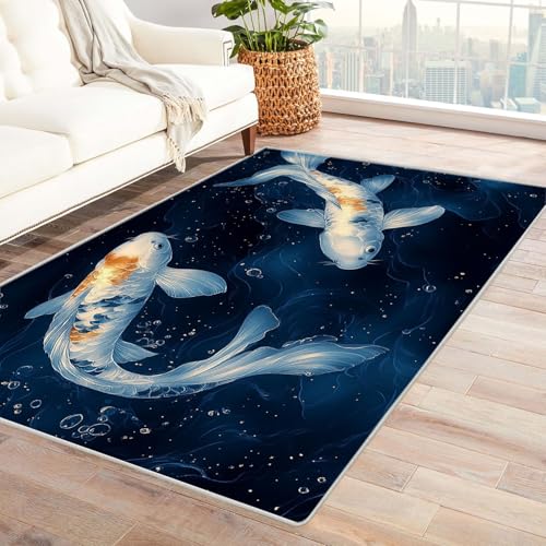WIKEO Moderner Kuscheliger Wohnzimmer Teppich Strandmotiv Niedlicher Meerestierteppich Kurzflor waschbar Weich zeitlos stilvoll rutschfest pflegeleicht, Junge Mädchen Kinderteppich(Weiß 81)-180x270cm von WIKEO