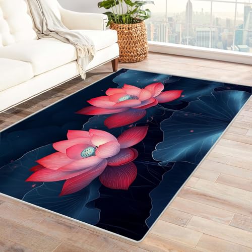WIKEO Moderner Kuscheliger Wohnzimmer Teppich Strandmotiv Schöne Blumen Pflanzen Kurzflor waschbar Weich zeitlos stilvoll rutschfest pflegeleicht, Junge Mädchen Kinderteppich(Rot 90)-210x270cm von WIKEO