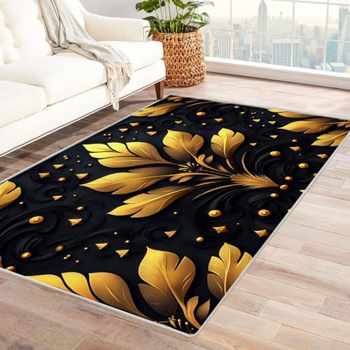 WIKEO Moderner Kuscheliger Wohnzimmer Teppich Vintage Blumenmuster Kurzflor waschbar Weich zeitlos stilvoll rutschfest pflegeleicht, Junge Mädchen Kinderteppich(Golden)-210x300cm von WIKEO