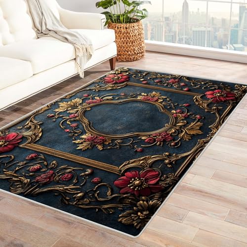 WIKEO Moderner Soft Wohnzimmer Kurzflor Teppich Abstraktes Vintage-Muster rutschfest,Schlafzimmer, Kinderzimmer, Junge Mädchen Kinderteppich, Spielteppich(blau)-150x210cm von WIKEO