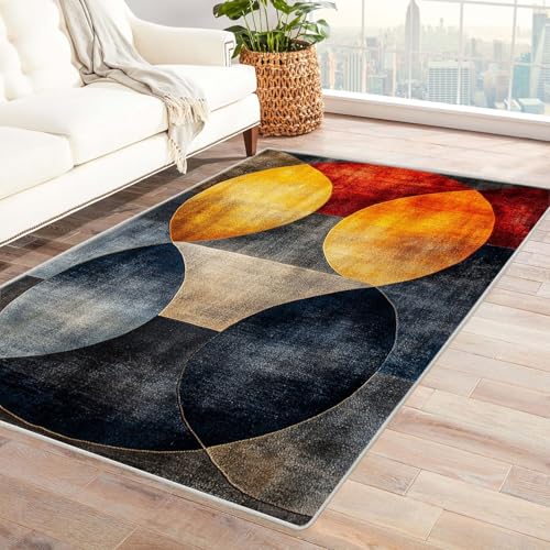 WIKEO Moderner Soft Wohnzimmer Kurzflor Teppich Abstraktes buntes Muster rutschfest,Schlafzimmer, Kinderzimmer, Junge Mädchen Kinderteppich, Spielteppich(blau)-240x300cm von WIKEO