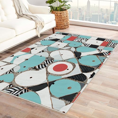 WIKEO Moderner Soft Wohnzimmer Kurzflor Teppich Abstraktes minimalistisches Muster rutschfest,Schlafzimmer, Kinderzimmer, Junge Mädchen Kinderteppich, Spielteppich(blau)-150x180cm von WIKEO