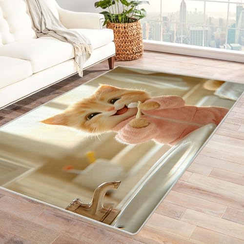 WIKEO Moderner Soft Wohnzimmer Kurzflor Teppich Niedliche Badezimmer Tiermuster rutschfest,Schlafzimmer, Kinderzimmer, Junge Mädchen Kinderteppich, Spielteppich(Beige)-60x90cm von WIKEO