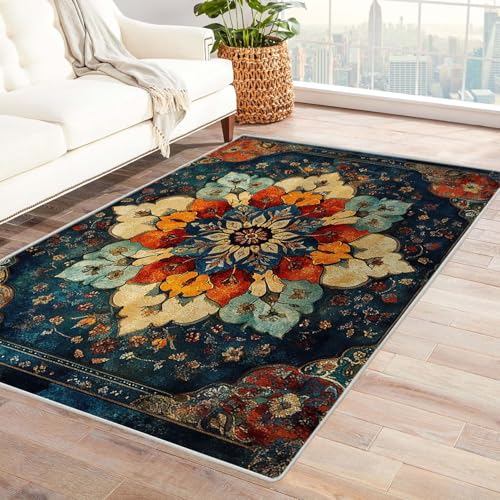 WIKEO Moderner Soft Wohnzimmer Kurzflor Teppich Retro Abstrakte Blumen rutschfest,Schlafzimmer, Kinderzimmer, Junge Mädchen Kinderteppich, Spielteppich(Beige 4)-150x210cm von WIKEO