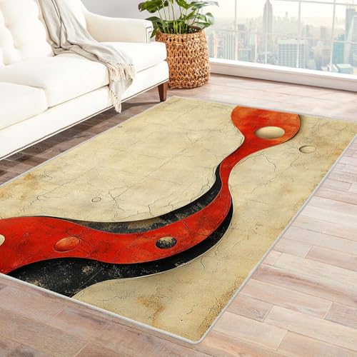 WIKEO Moderner Soft Wohnzimmer Kurzflor Teppich Retro Einfaches Muster rutschfest,Schlafzimmer, Kinderzimmer, Junge Mädchen Kinderteppich, Spielteppich(rot)-180x270cm von WIKEO