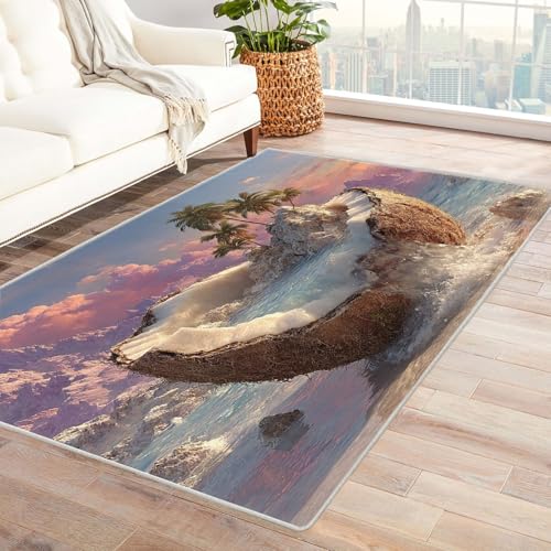 WIKEO Moderner Soft Wohnzimmer Strand Kurzflor Teppich Abstrakte Strandmalerei rutschfest,Schlafzimmer, Kinderzimmer, Junge Mädchen Kinderteppich, Spielteppich(Lila - 12)-150x180cm von WIKEO