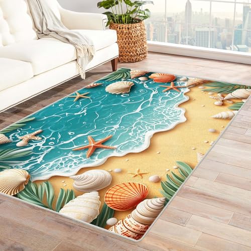 WIKEO Moderner Soft Wohnzimmer Strand Kurzflor Teppich Moderner schöner Strand rutschfest,Schlafzimmer, Kinderzimmer, Junge Mädchen Kinderteppich, Spielteppich(Beige 52)-150x210cm von WIKEO
