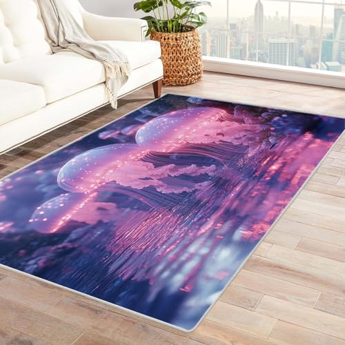 WIKEO Moderner Soft Wohnzimmer Strand Kurzflor Teppich Wunderschöne Meeresbewohner rutschfest,Schlafzimmer, Kinderzimmer, Junge Mädchen Kinderteppich, Spielteppich(Lila 43)-150x240cm von WIKEO
