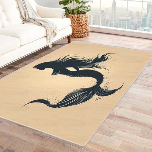 WIKEO Moderner Strand Kurzflor Teppich Schönes Ozeanmuster Wohnzimmer Schlafzimmer angenehm, rutschfest Teppiche Waschbar Weiche für Esszimmer Foyer(Schwarz 20)-180x240cm von WIKEO