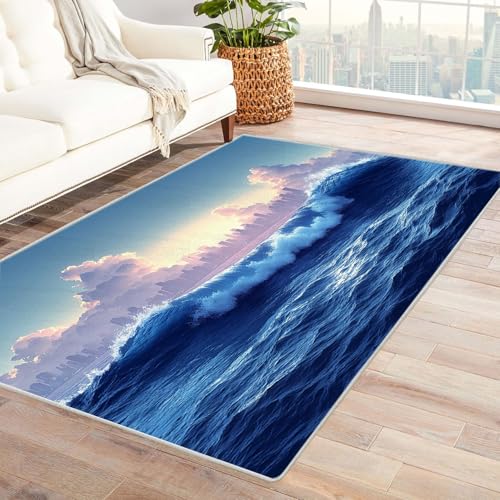 WIKEO Strand Kurzflor Teppich waschbar Strandlandschaft der Stadt pflegeleicht und robust fürs Wohnzimmer, Schlafzimmer und Kinderzimmer Badematte angenehm weich(lila)-240x300cm von WIKEO