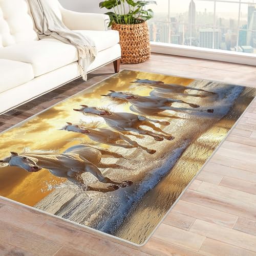 WIKEO Strand Kurzflor Teppich waschbar Strandtier Teppich Muster pflegeleicht und robust fürs Wohnzimmer, Schlafzimmer und Kinderzimmer Badematte angenehm weich(Gelb)-180x240cm von WIKEO