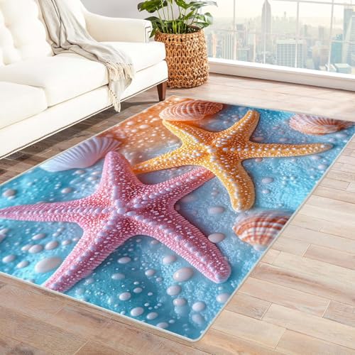 WIKEO Strand Moderner Kuscheliger Wohnzimmer Teppich Niedliches Cartoon Ozean Muster Kurzflor waschbar Weich stilvoll rutschfest pflegeleicht,für Büro Esszimmer Kinderzimmer(Gelb 15)-210x300cm von WIKEO