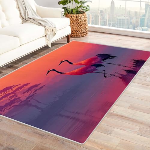 WIKEO Teppich Strandmotiv Wohnzimmer Kurzflor Strand Spaß Tier Baum Modern Schlafzimmer rutschfest, Waschbar, Wohnzimmerteppich, Flauschig, Kuschelig, Hoch-Tief-Effekt(Rot-47)-210x270cm von WIKEO
