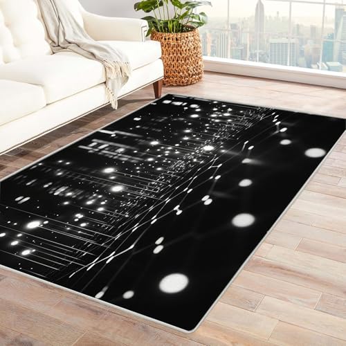 WIKEO Teppich Wohnzimmer Schlafzimmer Einfaches abstraktes Muster Vintage Kurzflor Groß rutschfest Teppiche,Waschbar Weiche für Esszimmer Foyer Kinderzimmer Küche(schwarz)-180x240cm von WIKEO
