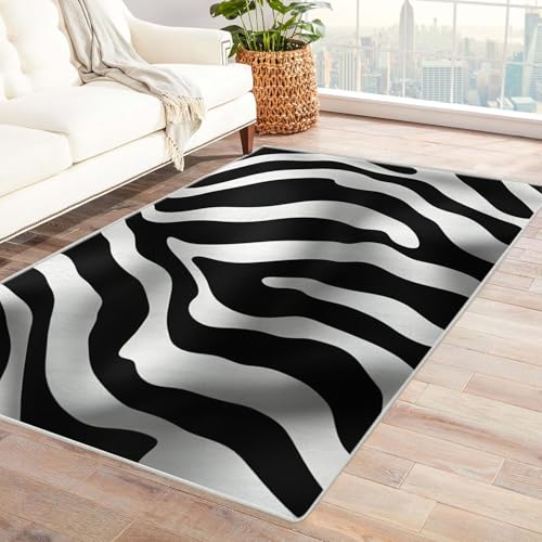 WIKEO Teppich Wohnzimmer Schlafzimmer Schwarz-weiße Tiere Vintage Kurzflor Groß rutschfest Teppiche,Waschbar Weiche für Esszimmer Foyer Kinderzimmer Küche(schwarz)-210x270cm von WIKEO