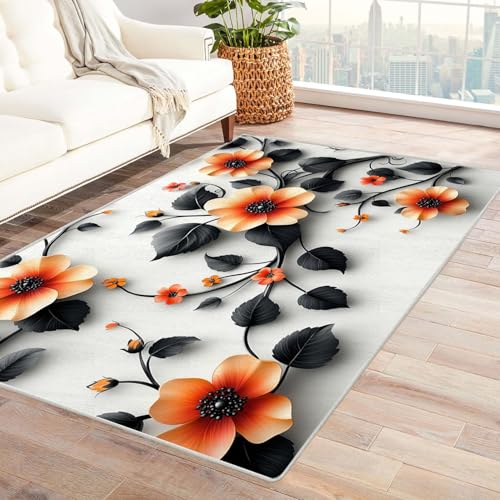 WIKEO Teppich Wohnzimmer Schlafzimmer Vintage Blumenteppich Vintage Kurzflor Groß rutschfest Teppiche,Waschbar Weiche für Esszimmer Foyer Kinderzimmer Küche(blau)-150x240cm von WIKEO