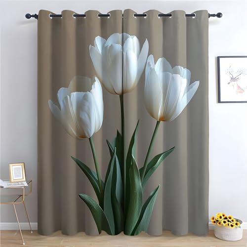 WIKEO Vintage Vorhänge Boho Stil Einfache natürliche Blüten Blickdichte Thermo Vorhang Kälteschutz Blackout Curtain Mädchenzimmer Schlafzimmer Verdunkelung-H160 x B70 cm (2er Pack) von WIKEO