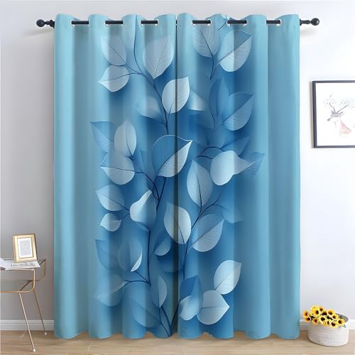 WIKEO Vintage Vorhänge Boho Stil Retro Abstrakte Pflanzenblätter Blickdichte Thermo Vorhang Kälteschutz Blackout Curtain Mädchenzimmer Schlafzimmer Verdunkelung-H160 x B100 cm (2er Pack) von WIKEO