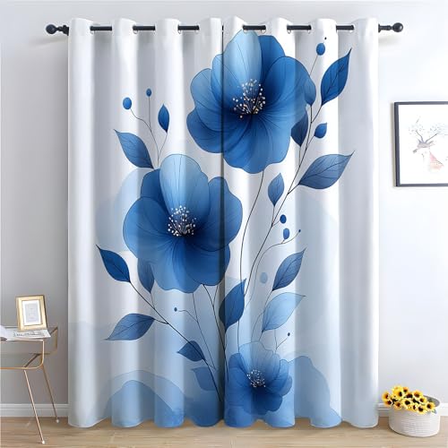 WIKEO Vintage Vorhänge Boho Stil Retro Schöne Blumen Blickdichte Thermo Vorhang Kälteschutz Blackout Curtain Mädchenzimmer Schlafzimmer Verdunkelung-H180 x B100 cm (2er Pack) von WIKEO