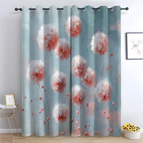 WIKEO Vintage & Blumen Vorhänge Graffiti Niedliches Blumenmuster mit Ösen Blickdichte Gardinen Thermo Vorhang Blackout Curtain Schlafzimmer Wohnzimmer Weich 2er Set-H270 x B130 cm (2er Pack) von WIKEO
