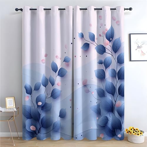 WIKEO Vintage & Blumen Vorhänge Lila Pflanze Blatt Muster mit Ösen Blickdichte Gardinen Thermo Vorhang Blackout Curtain Schlafzimmer Wohnzimmer Weich 2er Set-H180 x B140 cm (2er Pack) von WIKEO