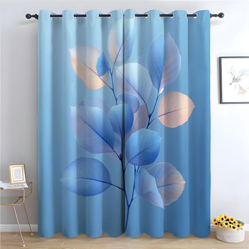 WIKEO Vintage & Blumen Vorhänge Modernes Pflanzenblattmuster mit Ösen Blickdichte Gardinen Thermo Vorhang Blackout Curtain Schlafzimmer Wohnzimmer Weich 2er Set-H240 x B140 cm (2er Pack) von WIKEO