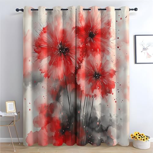 WIKEO Vorhänge mit Ösen 2er-Pack Graffiti Schöne Blumen Bauernhaus-Vorhänge für Wohnzimmer Atmosphäre Abstrakt Boho, Vorhang für Schlafzimmer Badezimmer-H230 x B130 cm (2er Pack) von WIKEO