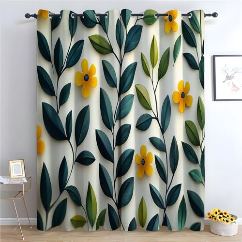 WIKEO Vorhänge mit Ösen 2er-Pack Moderne abstrakte Blumen Bauernhaus-Vorhänge für Wohnzimmer Atmosphäre Abstrakt Boho, Vorhang für Schlafzimmer Badezimmer-H215 x B100 cm (2er Pack) von WIKEO
