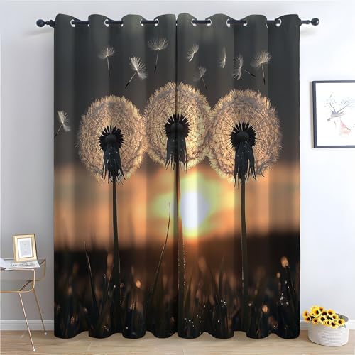 WIKEO Vorhänge mit Ösen 2er-Pack Natürliche Pflanzen Szenerie Bauernhaus-Vorhänge für Wohnzimmer Atmosphäre Abstrakt Boho, Vorhang für Schlafzimmer Badezimmer-H180 x B140 cm (2er Pack) von WIKEO