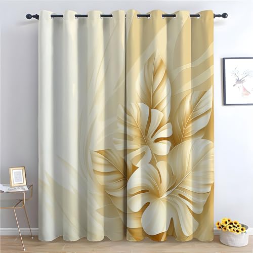 WIKEO Vorhang Blickdicht Vorhänge mit Ösen Abstraktes Pflanzenblättermuster Gardinen Deko Ösenvorhang Dekoschal Dekogardinen für Schlafzimmer Wohnzimmer-H240 x B140 cm (2er Pack) von WIKEO