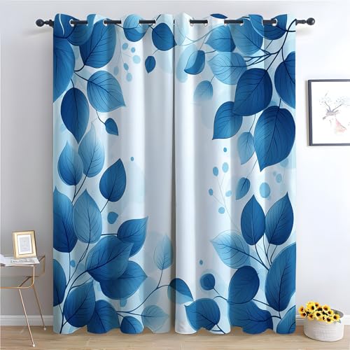 WIKEO Vorhang Blickdicht Vorhänge mit Ösen Einfache Retro-Naturpflanzen Gardinen Deko Ösenvorhang Dekoschal Dekogardinen für Schlafzimmer Wohnzimmer-H180 x B140 cm (2er Pack) von WIKEO