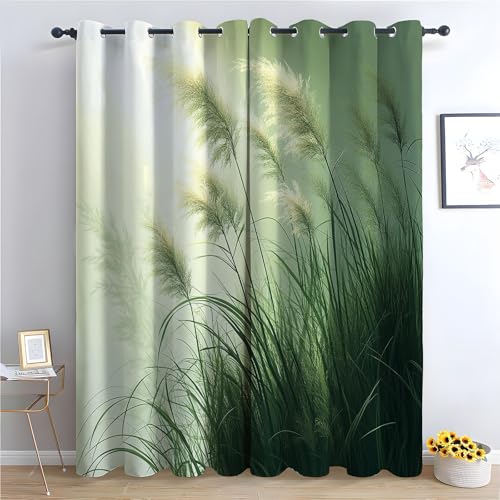WIKEO Vorhang Blickdicht Vorhänge mit Ösen Natürliche Vintage-Pflanzen Gardinen Deko Ösenvorhang Dekoschal Dekogardinen für Schlafzimmer Wohnzimmer-H300 x B140 cm (2er Pack) von WIKEO