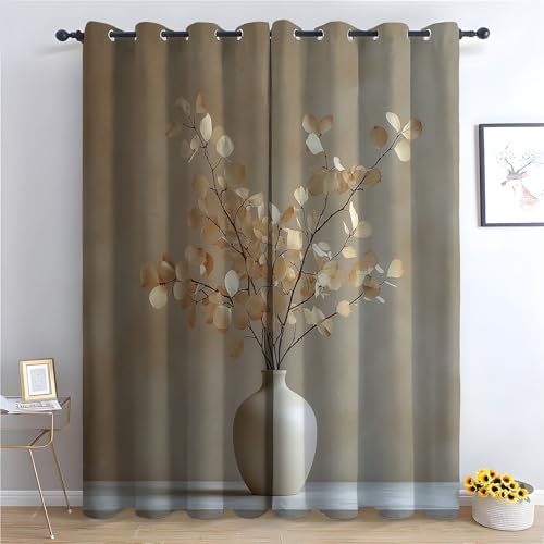 WIKEO Wohnzimmer Blumen Vorhänge Abstrakte Retro Pflanzenblätter Sommer Ösen Gardinen mit Blickdichte Thermo Vorhang Kälteschutz Mädchenzimmer Verdunkelung Fenster-H240 x B140 cm (2er Pack) von WIKEO