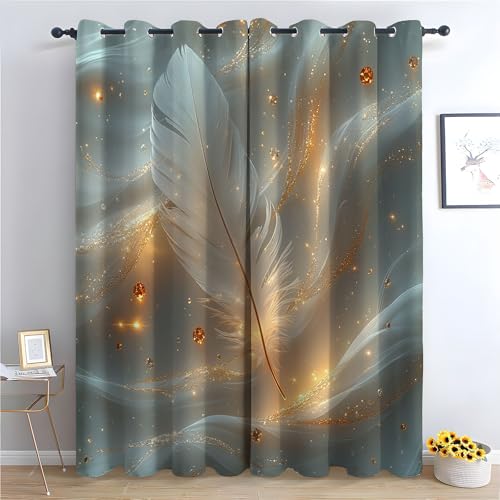 WIKEO Wohnzimmer Blumen Vorhänge Einfaches abstraktes Muster Sommer Ösen Gardinen mit Blickdichte Thermo Vorhang Kälteschutz Mädchenzimmer Verdunkelung Fenster-H220 x B132 cm (2er Pack) von WIKEO