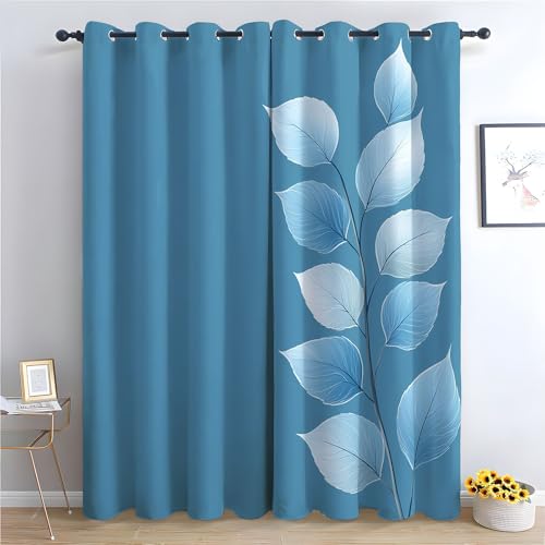 WIKEO Wohnzimmer Blumen Vorhänge Modernes Pflanzenblattmuster Sommer Ösen Gardinen mit Blickdichte Thermo Vorhang Kälteschutz Mädchenzimmer Verdunkelung Fenster-H230 x B160 cm (2er Pack) von WIKEO