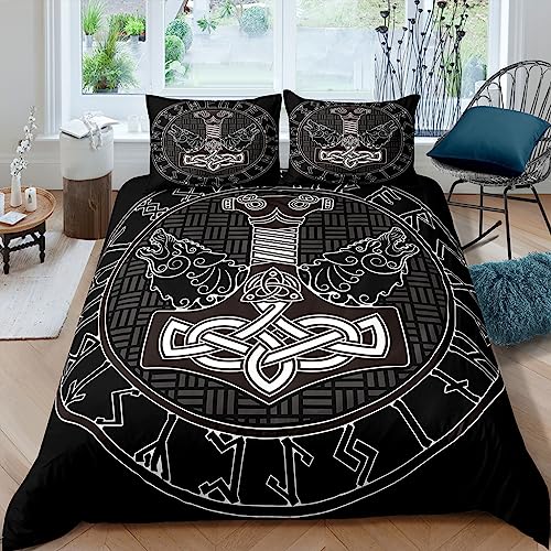 WIKINGER Bettwäsche 200x200 cm 3teilig Jungen 100% Mikrofaser Sommer Weiche Winter Warm Teenager Bettbezüge mit Reißverschluss 3D Viking Wolf Bettbezug mit 2 Kissenbezüge 80x80 cm von WIKINGER