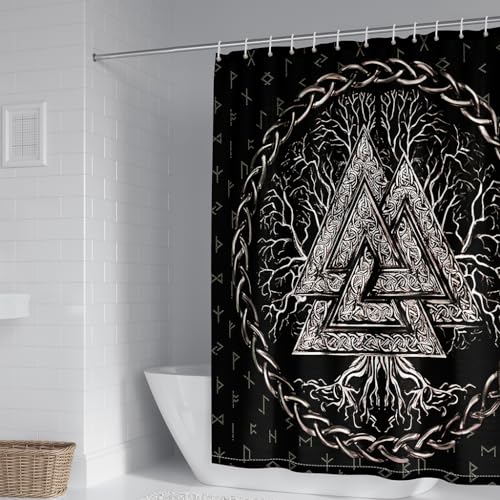 WIKINGER Duschvorhang 120x180 cm Anti-Schimmel Anti-Bakteriell Shower Curtains 3D Viking Baum des Lebens Duschvorhänge Waschbar Wasserdicht Polyester Textil Badvorhang mit 12 Haken für Badezimmer von WIKINGER